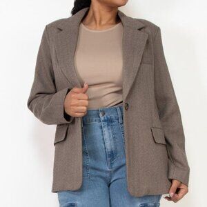Women's Single-Breasted Herringbone Notch Jacket - Brown